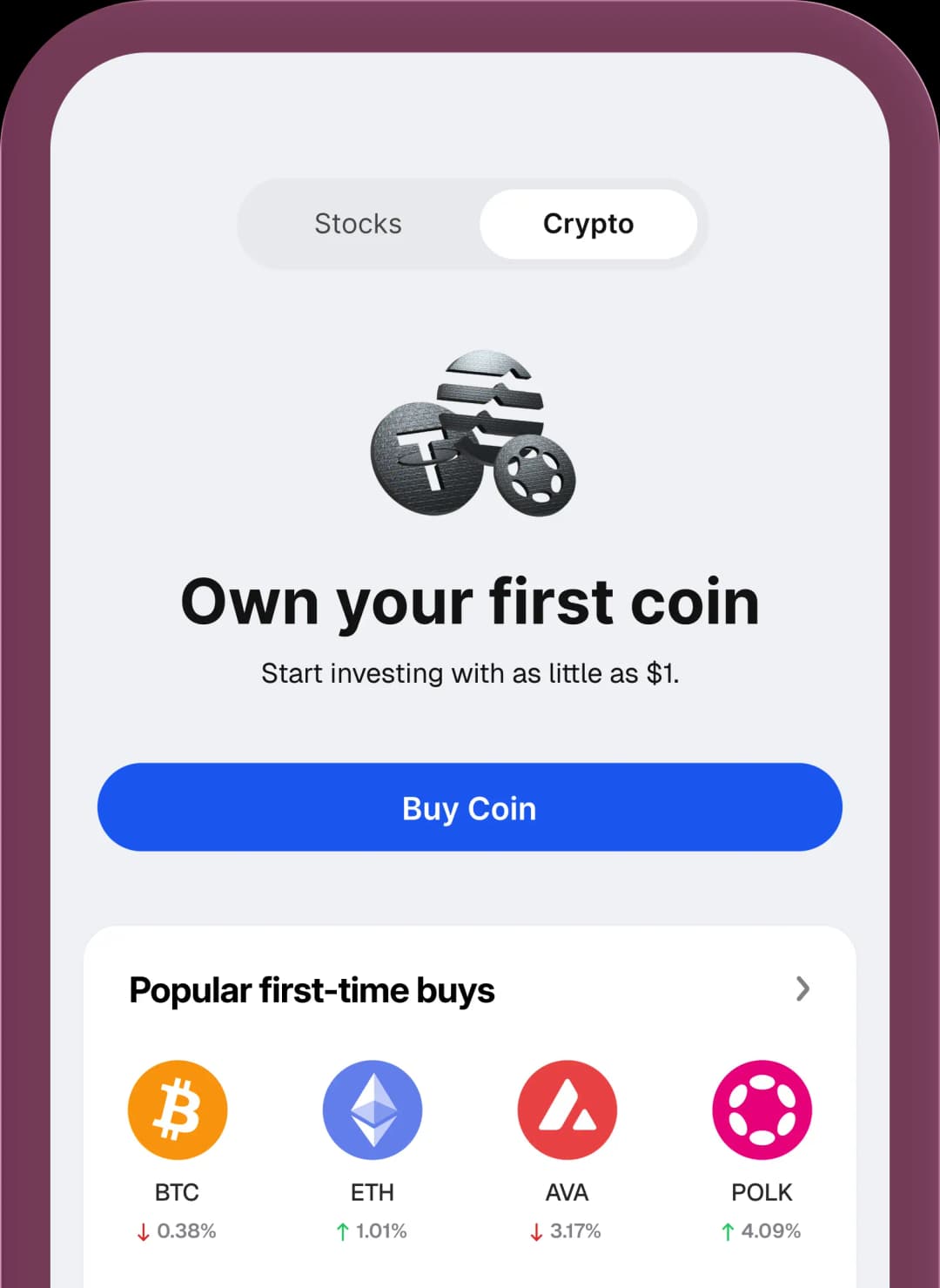 Buy and sell crypto interface