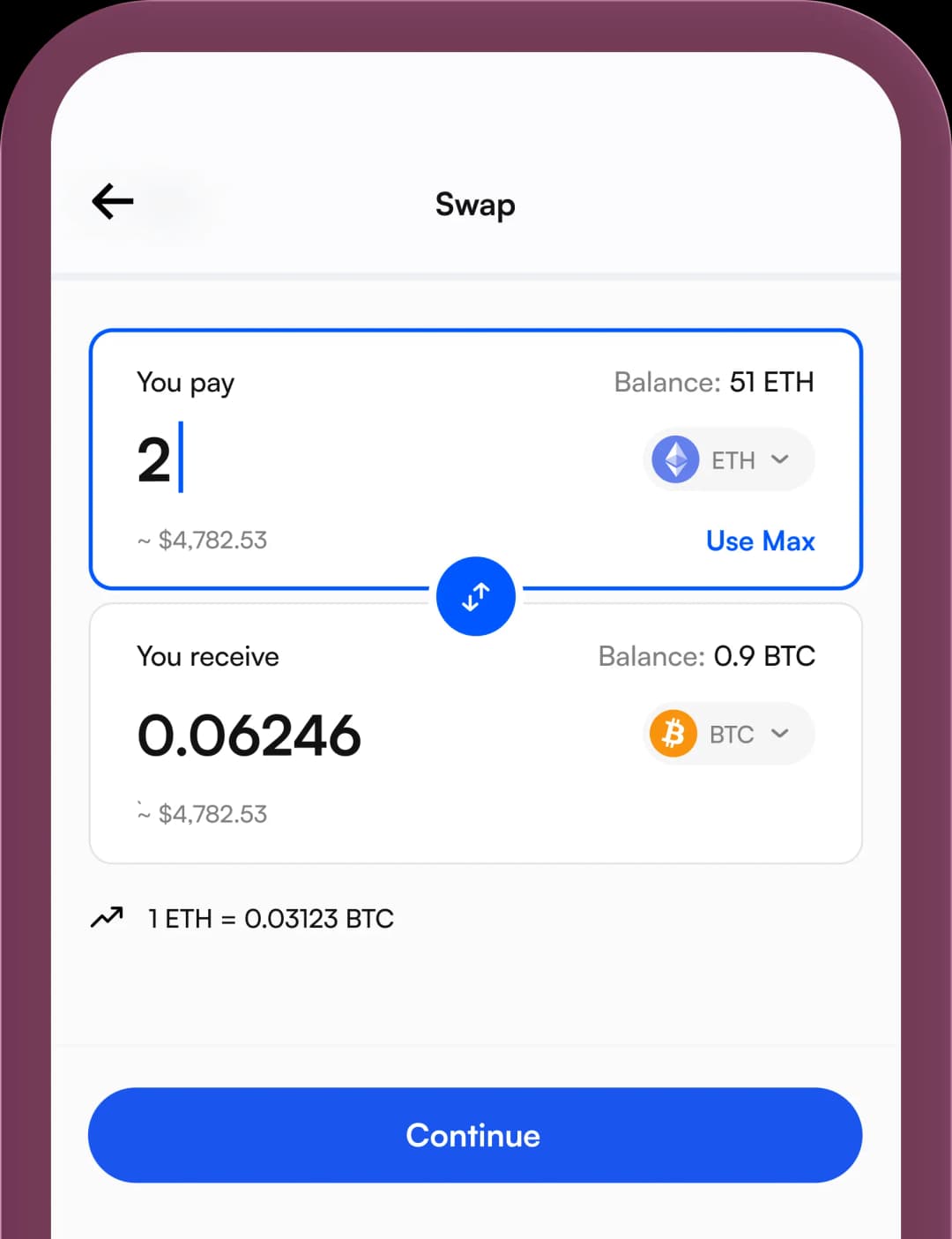 Swap crypto interface